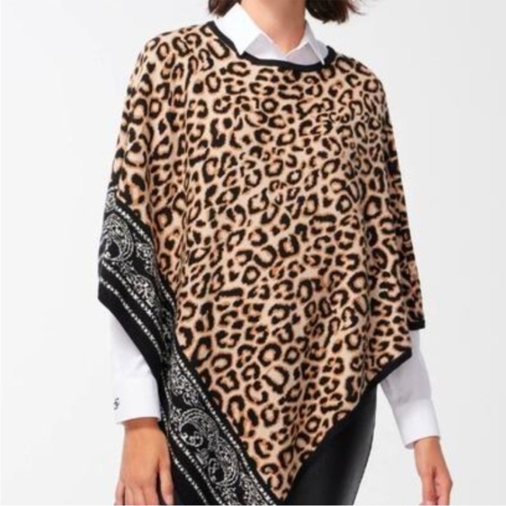 Chicos Cheetah Print Sweater Poncho Sz S/M NWOT